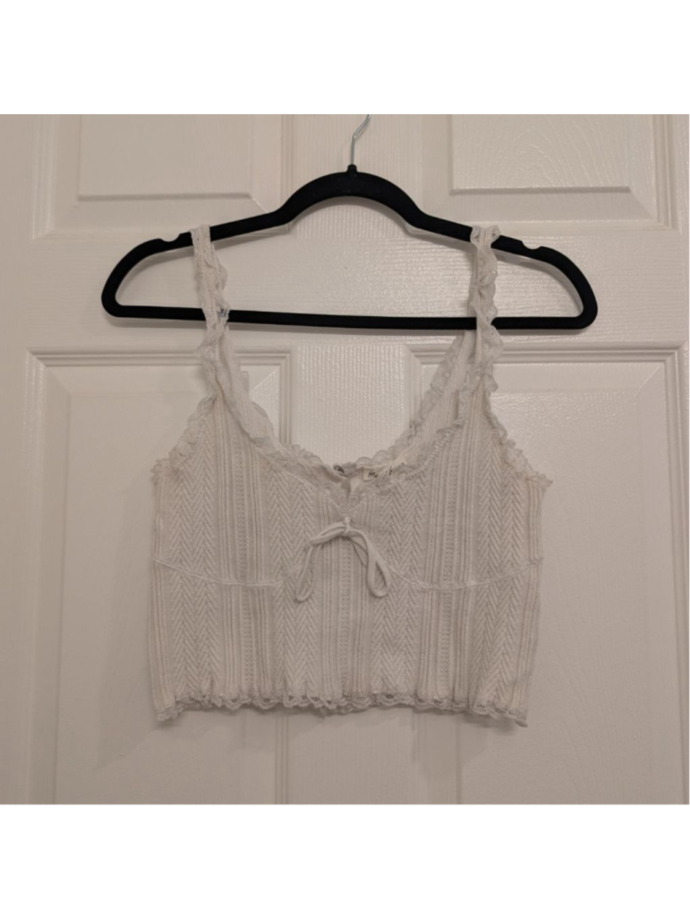 Women's For Love & Lemons White Lace Trim Knit Tank Top L Dainty Romantic - Picture 2 of 8